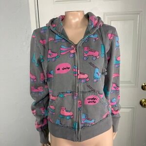 Vintage Y2K Skater Girl Women's Top L Cotton Hoodie Roller Skate Graphic HH15